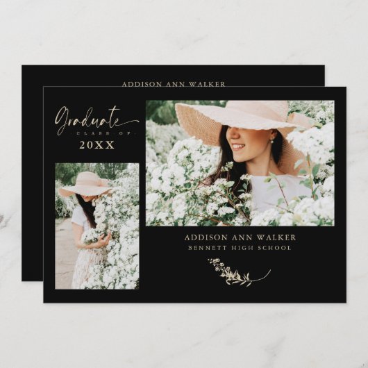 ブラック金ゴールドトレンディーブランチ卒業2写真 (正面/裏面)