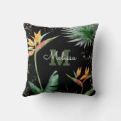 ブラック金ゴールドトロピカルアイランドフローラモノグラムスクリプト クッション (裏面)