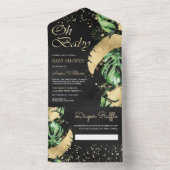 ブラック金ゴールドトロピカルモンステラパームベビーシャワー オールインワン招待状 (内側)