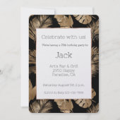 ブラック金ゴールドトロピカル離れ誕生日 招待状 (正面)