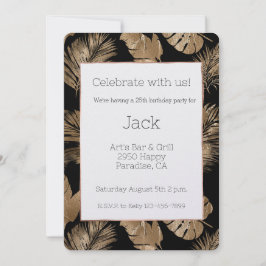 ブラック金ゴールドトロピカル離れ誕生日 招待状