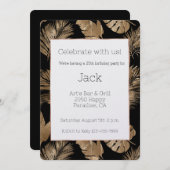 ブラック金ゴールドトロピカル離れ誕生日 招待状 (正面/裏面)