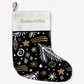 ブラック金ゴールドドゥードルパイン(名前フェスティバル) スモールクリスマスストッキング (正面)