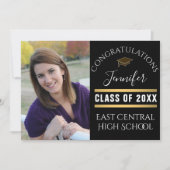 ブラック金ゴールドドットシニアフォトハイスクール卒業 招待状 (正面)