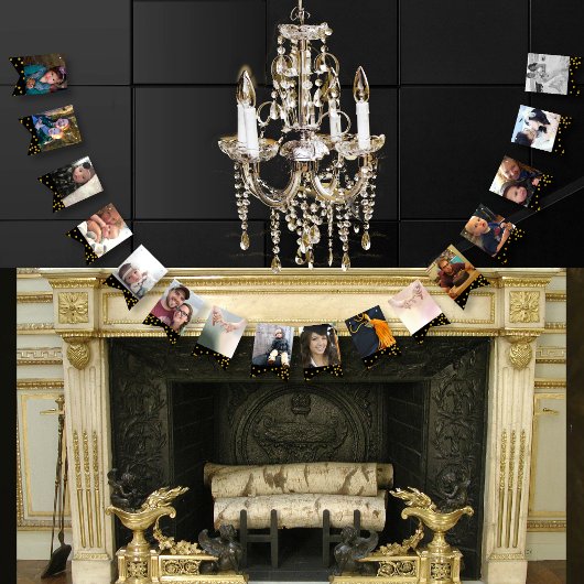 ブラック金ゴールドドットフォト卒業記念パーティー バンティングフラッグ