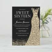 ブラック金ゴールドドレススウィート16バースデーパーティー 招待状 (スタンド正面)