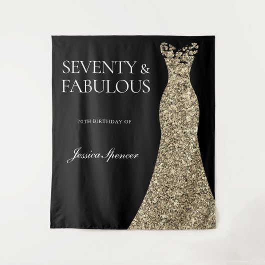 ブラック金ゴールドドレスセブン&ファブラス70誕生日 タペストリー (正面)