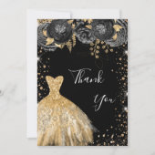 ブラック金ゴールドドレスフローラ誕生日サンキューカード 招待状 (正面)