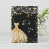 ブラック金ゴールドドレスフローラ誕生日サンキューカード 招待状 (スタンド正面)