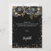 ブラック金ゴールドドレスフローラ誕生日サンキューカード 招待状 (裏面)