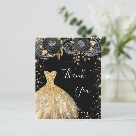 ブラック金ゴールドドレスフローラ誕生日感謝していあなた (スタンド正面)