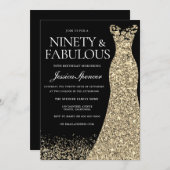 ブラック金ゴールドドレス90th誕生日 招待状 (正面/裏面)