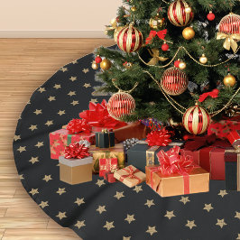 ブラック金ゴールドドードルスターパターンクリスマス ブラッシュドポリエステルツリースカート