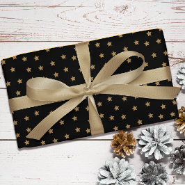 ブラック金ゴールドドードルスターパターンクリスマス ラッピングペーパー