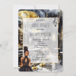 ブラック金ゴールドナイトクラブガールインドレスブライダルシャワー 招待状
