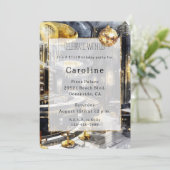 ブラック金ゴールドナイトクラブパーティーディスコボール誕生日 招待状 (スタンド正面)