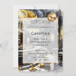 ブラック金ゴールドナイトクラブパーティーディスコボール誕生日 招待状