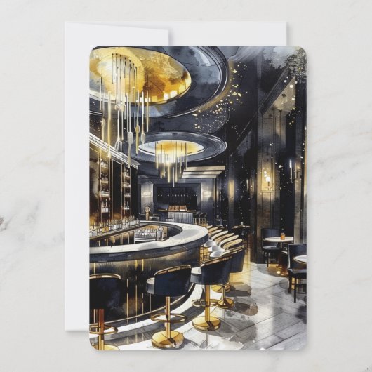 ブラック金ゴールドナイトクラブマルティーニブライダルシャワー 招待状 (裏面)