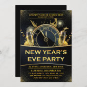 ブラック金ゴールドニューイヤーイブパーティー 招待状 (正面/裏面)