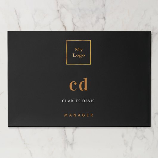 ブラック金ゴールドネームのビジネスロゴデスク ペーパーパッド (正面)