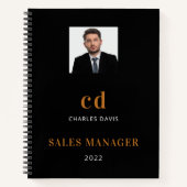 ブラック金ゴールドネームイニシャル写真ビジネス2022 ノートブック (正面)