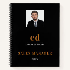 ブラック金ゴールドネームイニシャル写真ビジネス2022 ノートブック