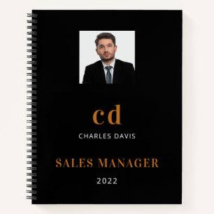 ブラック金ゴールドネームイニシャル写真ビジネス2022 ノートブック