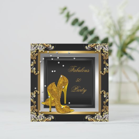 ブラック金ゴールドハイヒールウーマンバースデーパーティー 招待状 (スタンド正面)