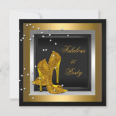 ブラック金ゴールドハイヒールウーマンバースデーパーティー 招待状 (正面)