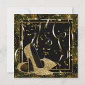 ブラック金ゴールドハイヒールウーマンバースデーパーティー 招待状 (裏面)