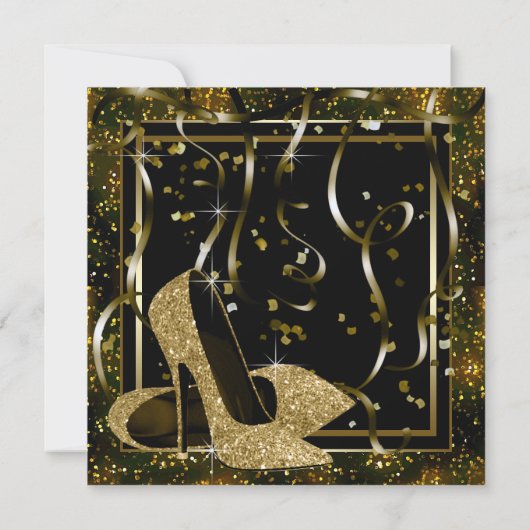 ブラック金ゴールドハイヒールウーマンバースデーパーティー 招待状 (裏面)