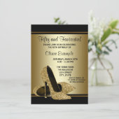 ブラック金ゴールドハイヒールウーマンバースデーパーティー 招待状 (スタンド正面)