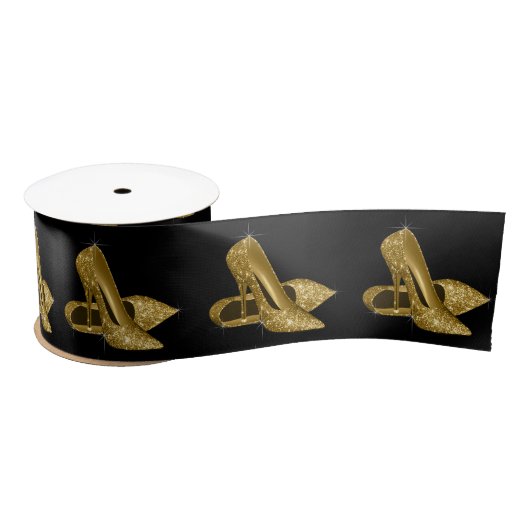 ブラック金ゴールドハイヒールシューズウーマンズバースデーパーティー サテンリボン (リール)