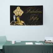 ブラック金ゴールドハイヒールシューズ真珠50誕生日 横断幕 (トレードショー)