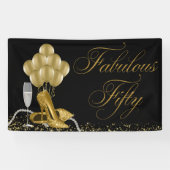 ブラック金ゴールドハイヒールシューズ真珠50誕生日 横断幕 (横)