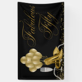 ブラック金ゴールドハイヒールシューズ真珠50誕生日 横断幕 (縦)