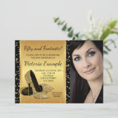 ブラック金ゴールドハイヒールシューズ誕生日パーティー 招待状 (スタンド正面)