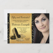 ブラック金ゴールドハイヒールシューズ誕生日パーティー 招待状 (正面)