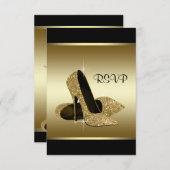 ブラック金ゴールドハイヒールシューズRSVP 出欠カード (正面/裏面)