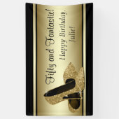 ブラック金ゴールドハイヒールシューバースデーパーティー 横断幕 (縦)