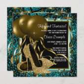 ブラック金ゴールドハイヒールバースデーパーティー 招待状 (正面/裏面)