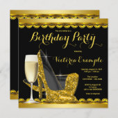 ブラック金ゴールドハイヒールバースデーパーティー 招待状 (正面/裏面)