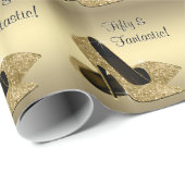 ブラック金ゴールドハイヒール女性50th誕生日パーティー ラッピングペーパー (ロールコーナー)