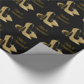 ブラック金ゴールドハイヒール女性50th誕生日パーティー ラッピングペーパー (角)