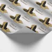 ブラック金ゴールドハイヒール女性50th誕生日パーティー ラッピングペーパー (角)