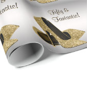 ブラック金ゴールドハイヒール女性50th誕生日パーティー ラッピングペーパー (ロールコーナー)