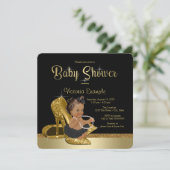 ブラック金ゴールドハイヒール靴エスニックガールベビーシャワー 招待状 (スタンド正面)