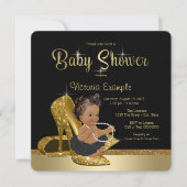ブラック金ゴールドハイヒール靴エスニックガールベビーシャワー 招待状 (正面)