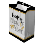 ブラック金ゴールドハエレガントッピー·ニュー·イヤー·ワード·アート·パーティー ミディアムペーパーバッグ (正面アングル)