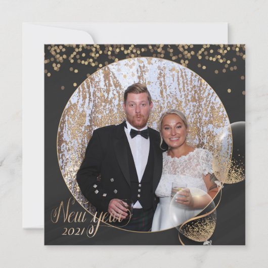 ブラック金ゴールドハッピーニューイヤー2021自分の写真を追加 シーズンカード (正面)